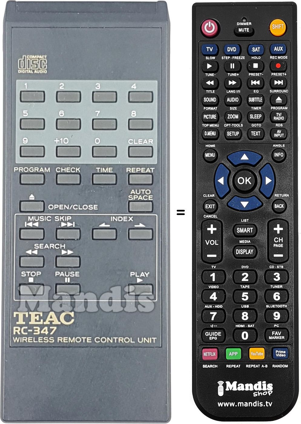 Comandos à distância equivalente RC-347