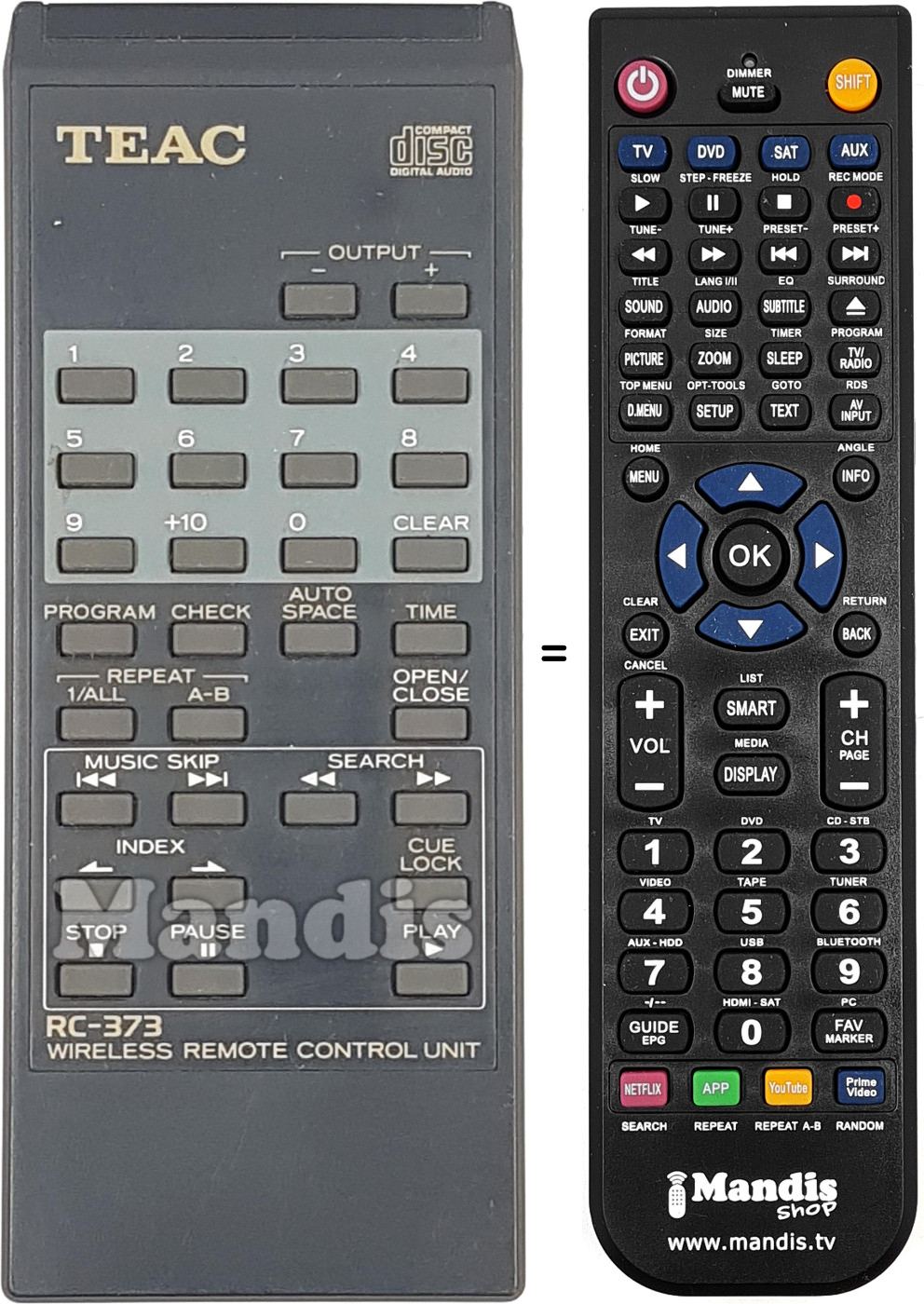 Comandos à distância equivalente RC-373