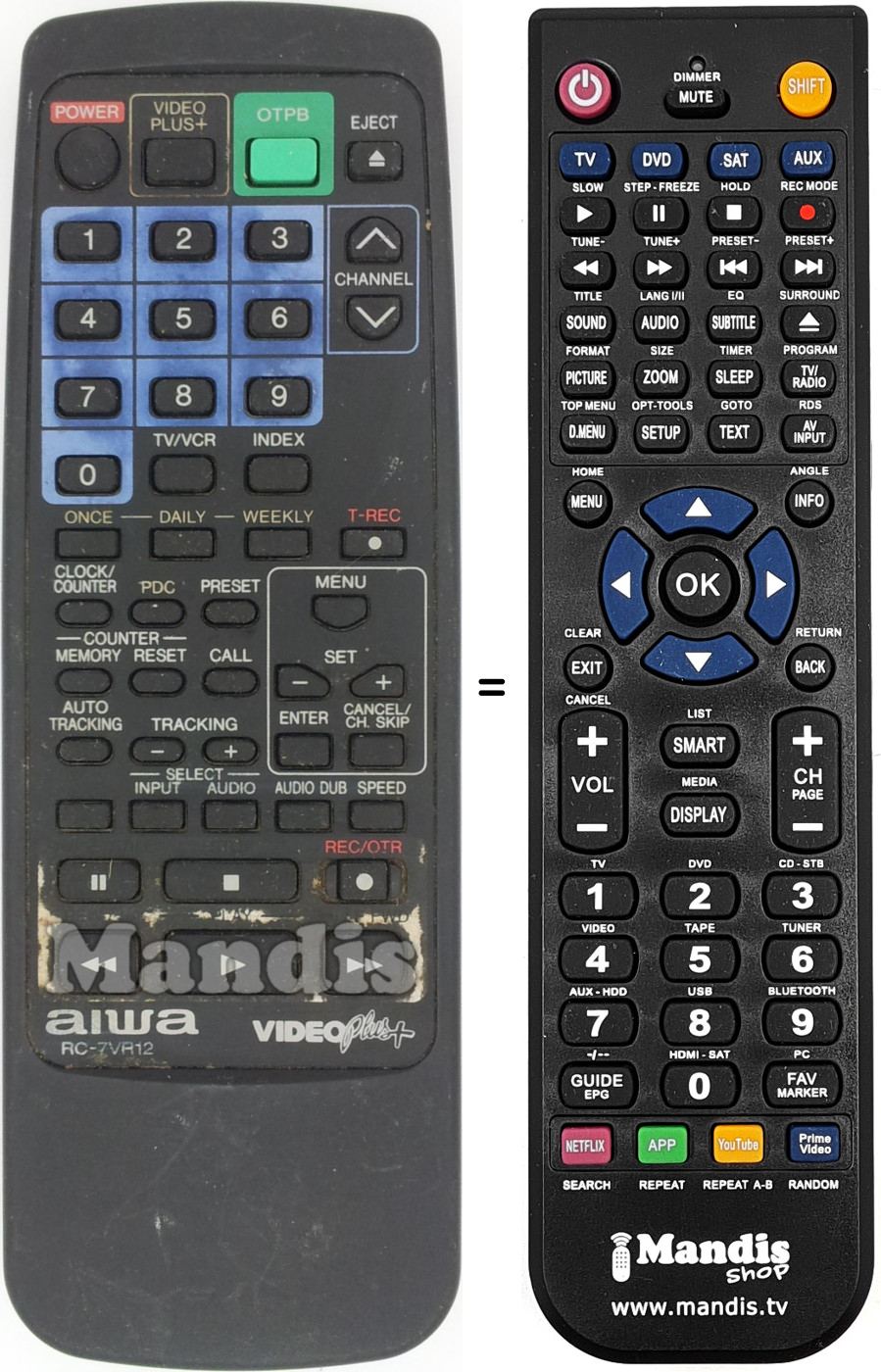Comandos à distância equivalente Aiwa RC-7 VR 12