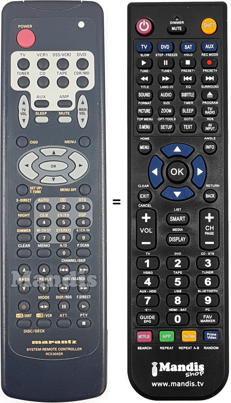 Comandos à distância equivalente Marantz RC5300SR