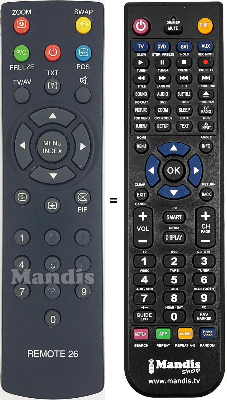 Comandos à distância equivalente Diamond REMOTE26