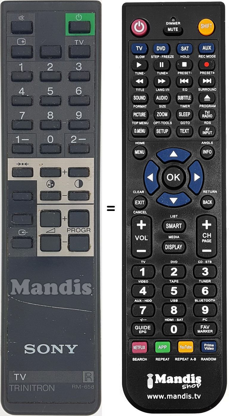 Comandos à distância equivalente Sony RM 658