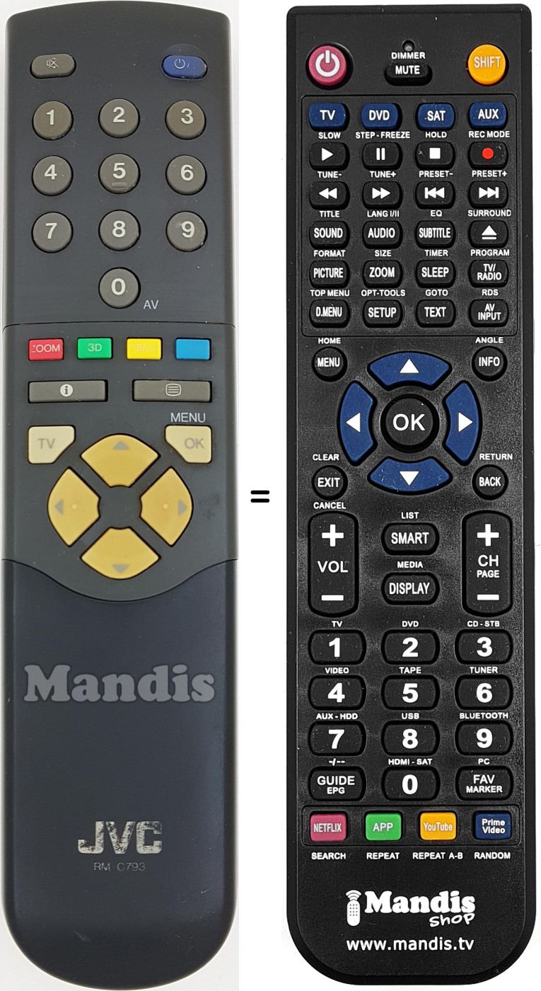 Comandos à distância equivalente JVC RM-C 793