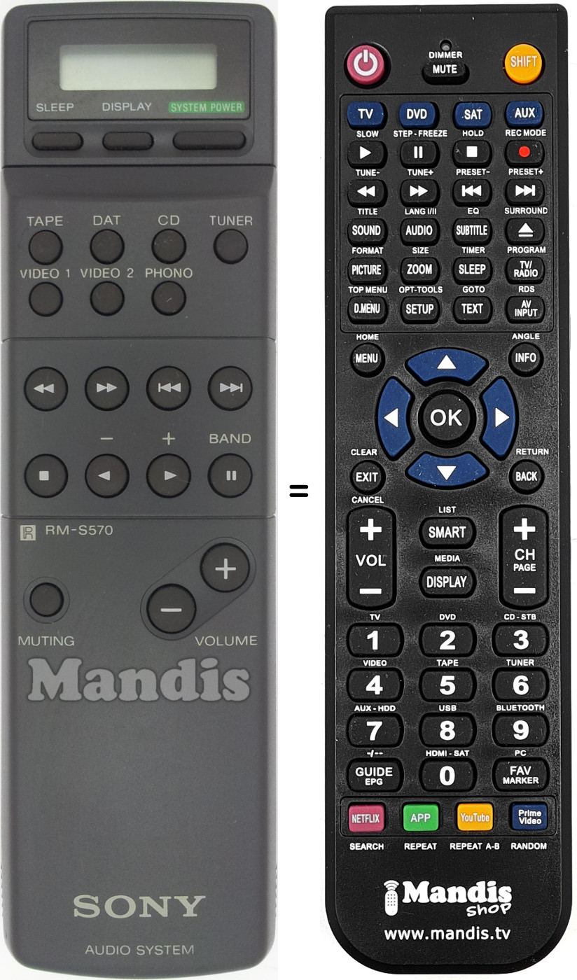 Comandos à distância equivalente Sony RM-S570