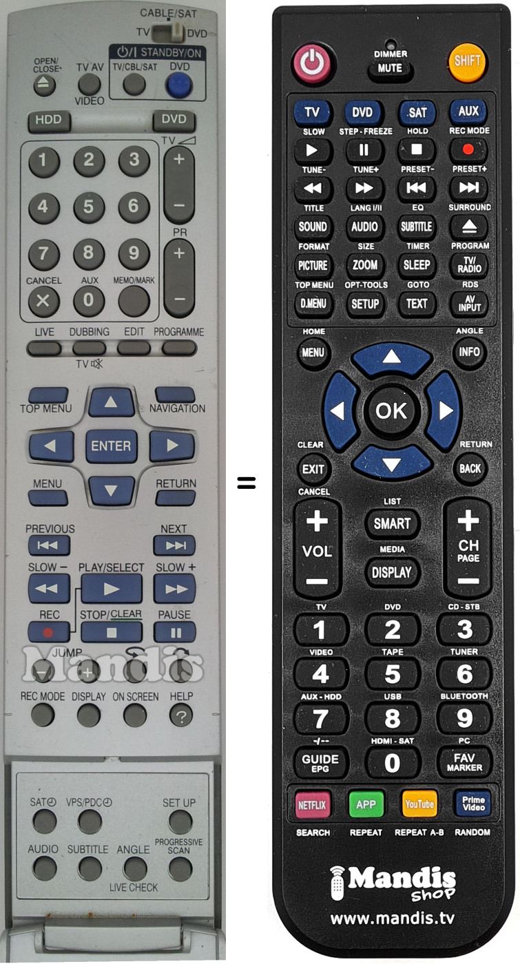 Comandos à distância equivalente JVC RM-SDR011E