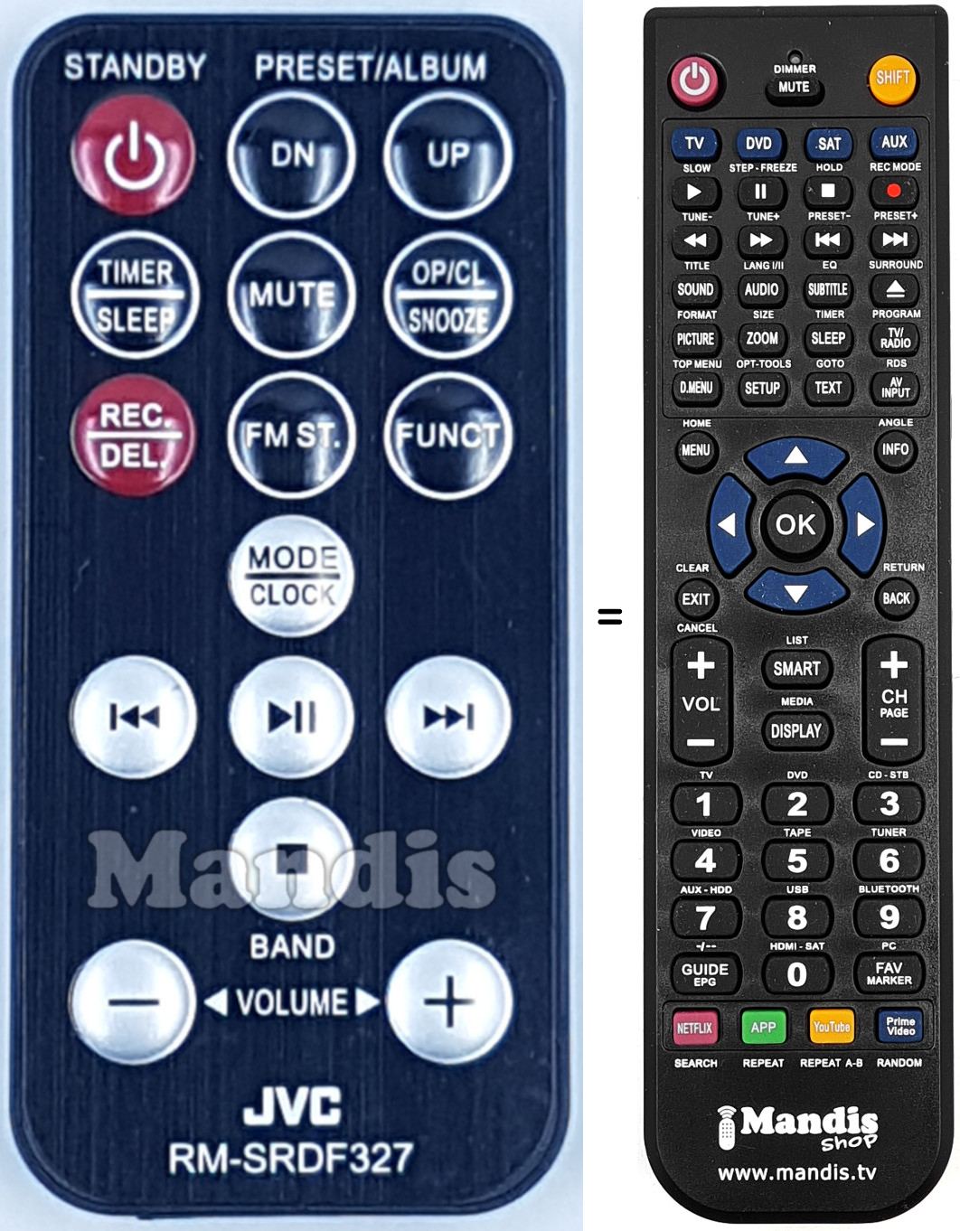 Comandos à distância equivalente JVC RM-SRDF327