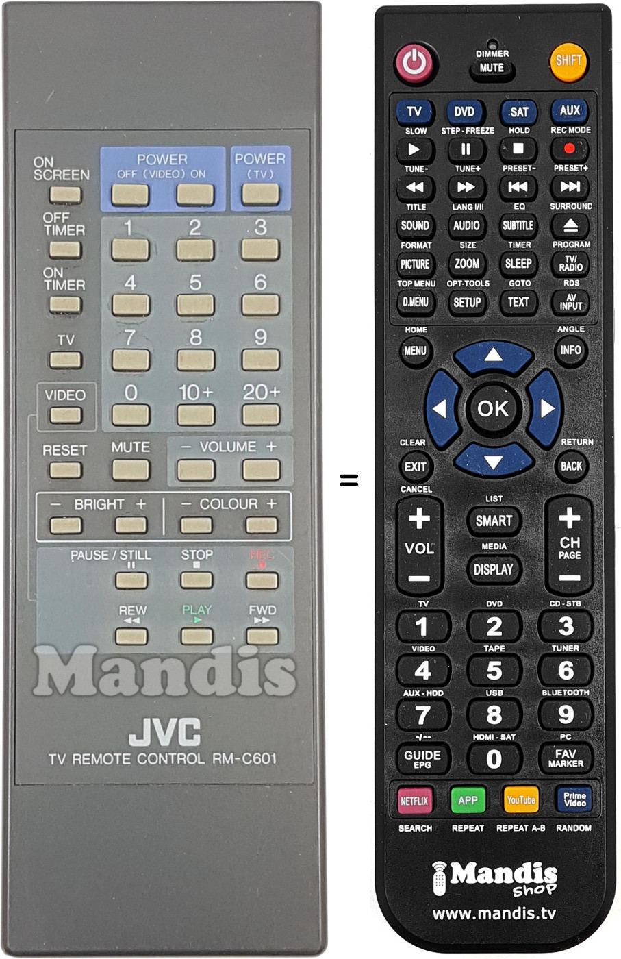 Comandos à distância equivalente JVC RM-C601