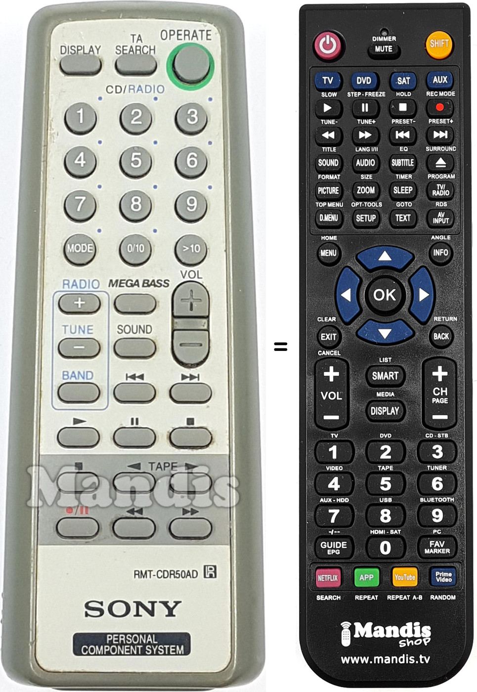 Comandos à distância equivalente RMT-CDR50AD