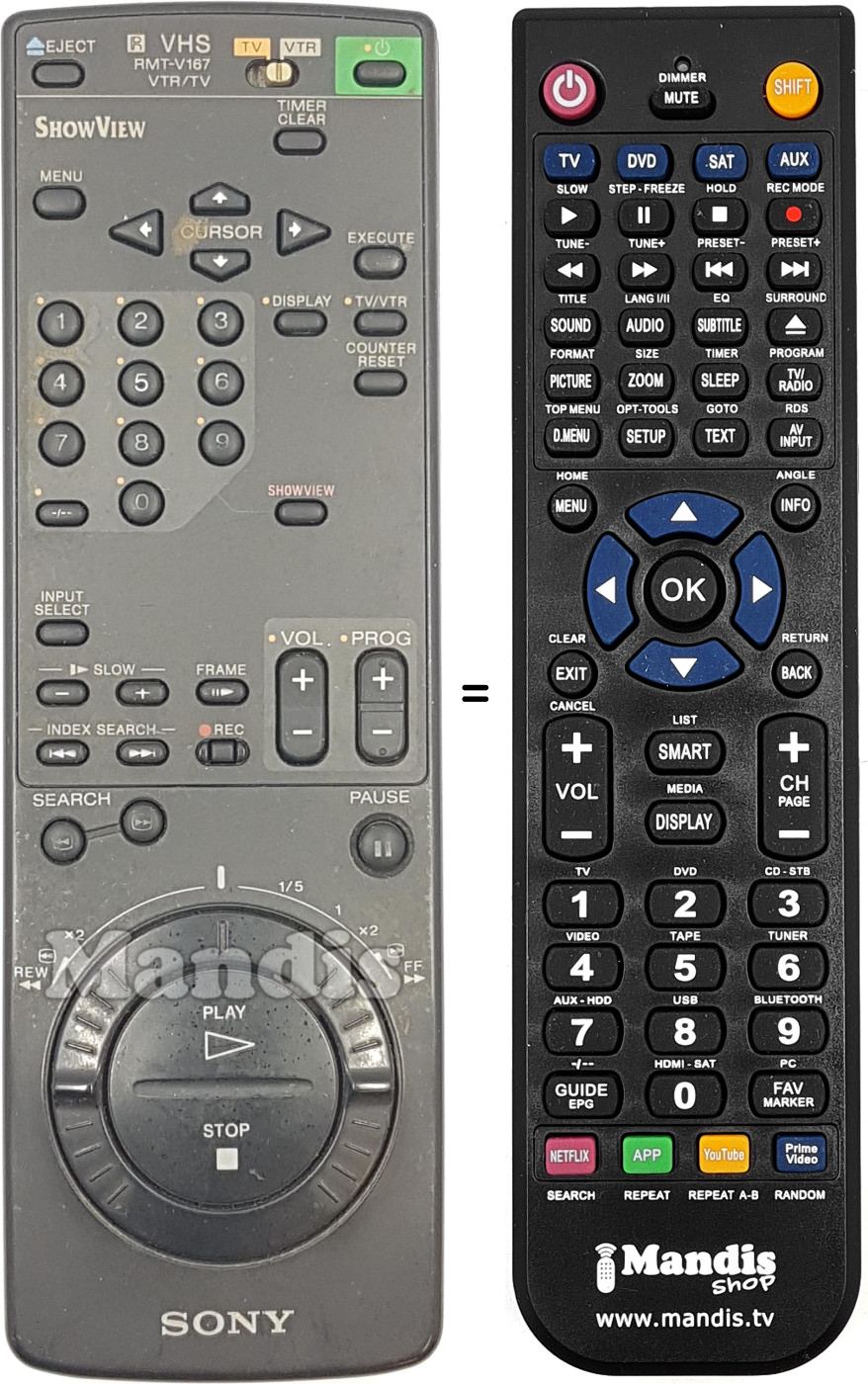 Comandos à distância equivalente Sony RMT-V167