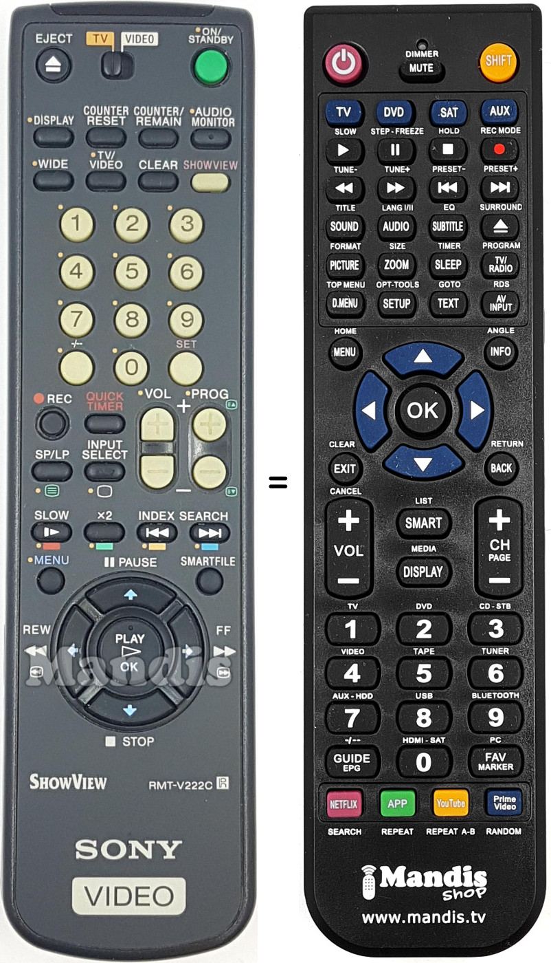 Comandos à distância equivalente RMT-V222C