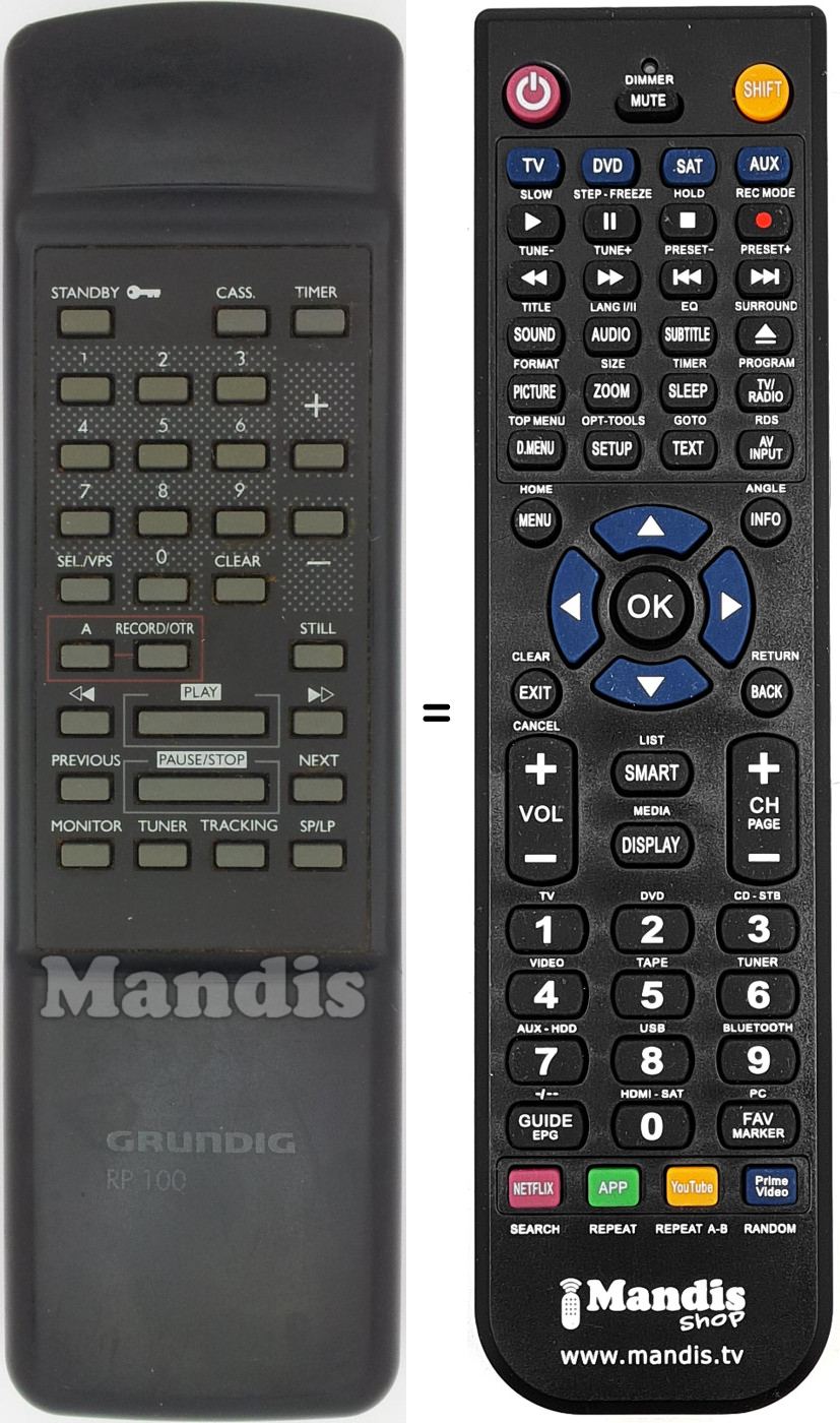 Comandos à distância equivalente Grundig RP 100