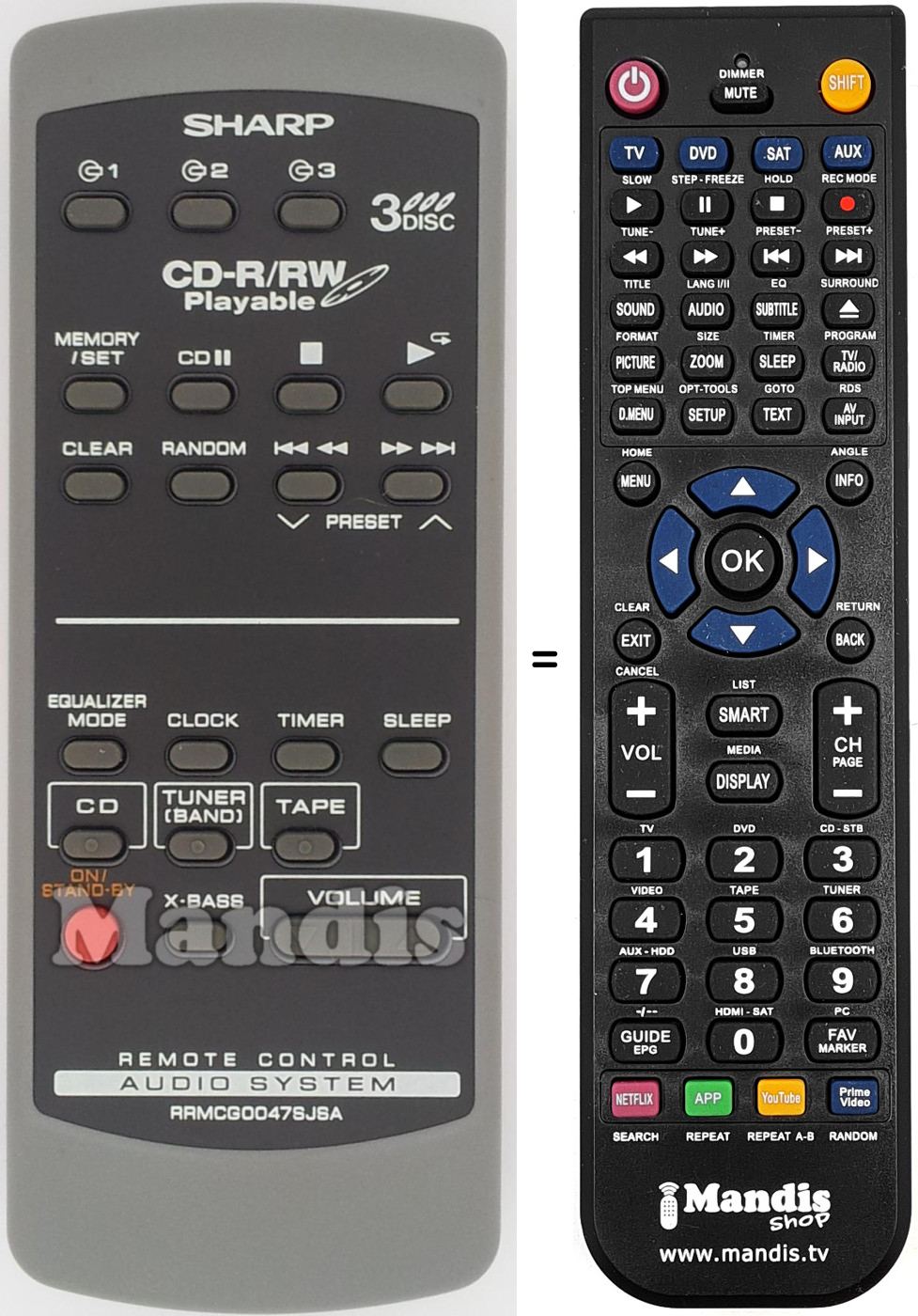 Comandos à distância equivalente Sharp RRMCG0047SJSA
