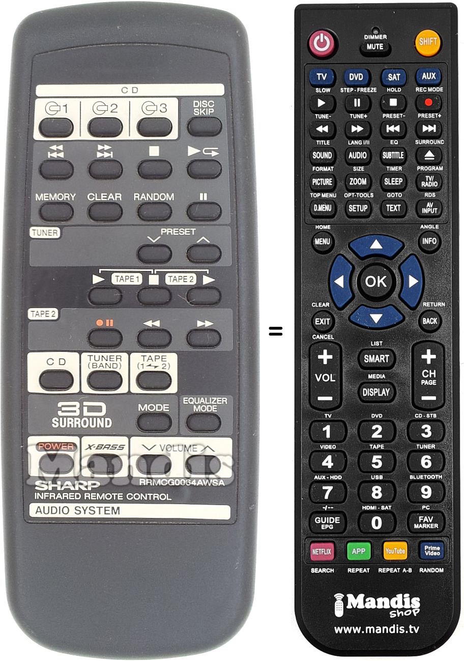 Comandos à distância equivalente Sharp RRMCG0064AWSA