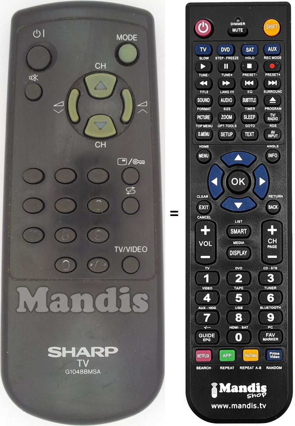 Comandos à distância equivalente Sharp G1048BMSA
