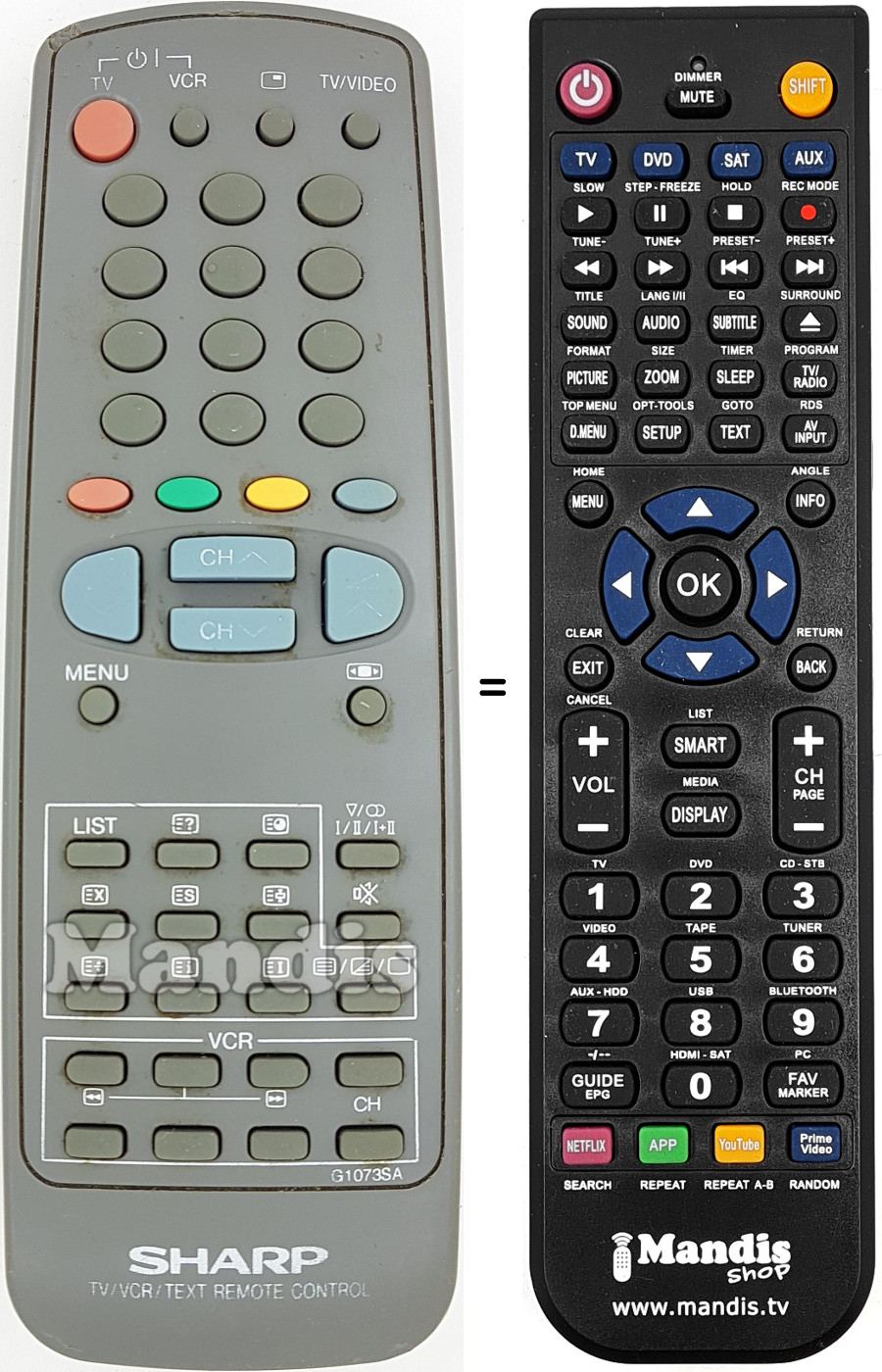 Comandos à distância equivalente Sharp RRMC-G1073BMSA