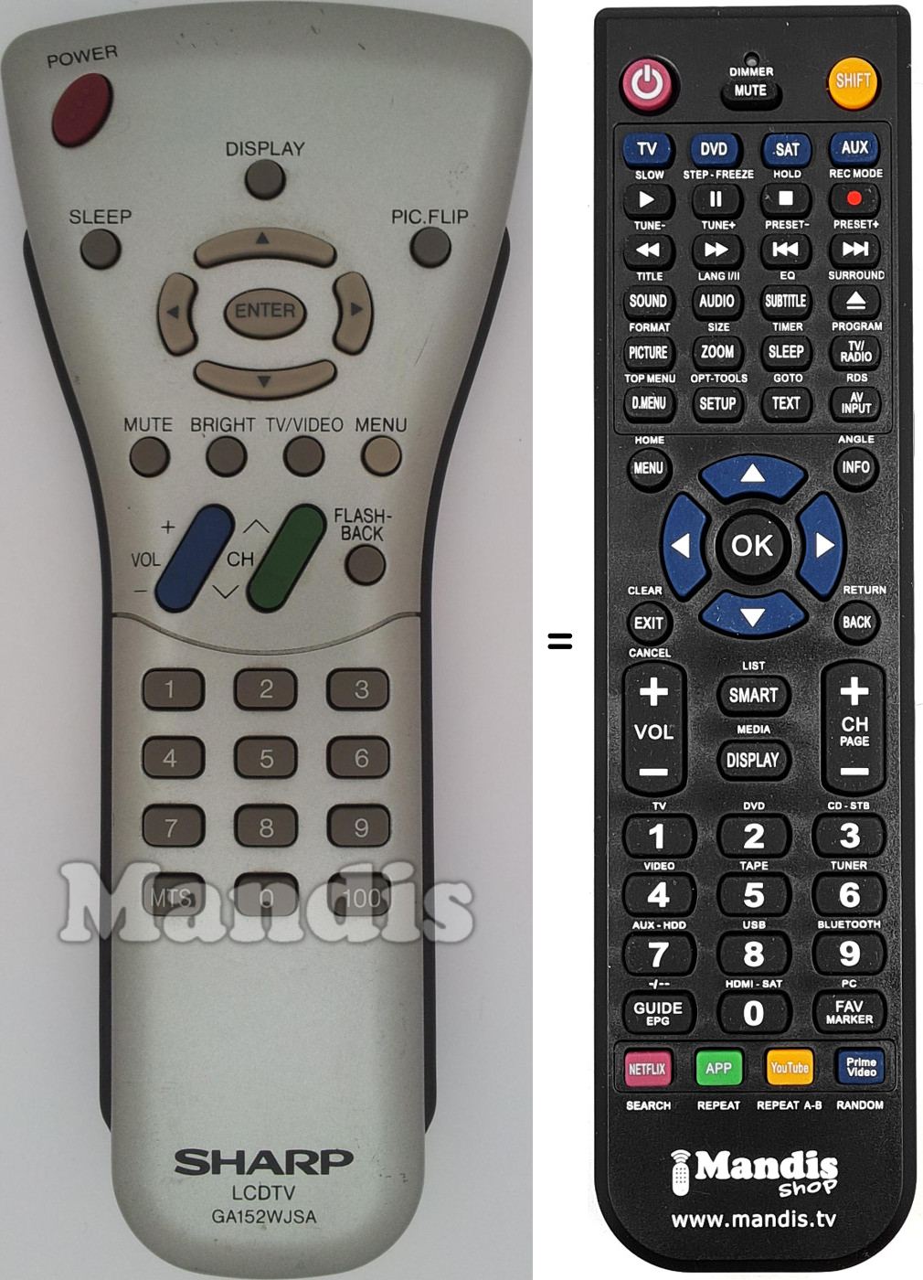 Comandos à distância equivalente Sharp GA152WJSA