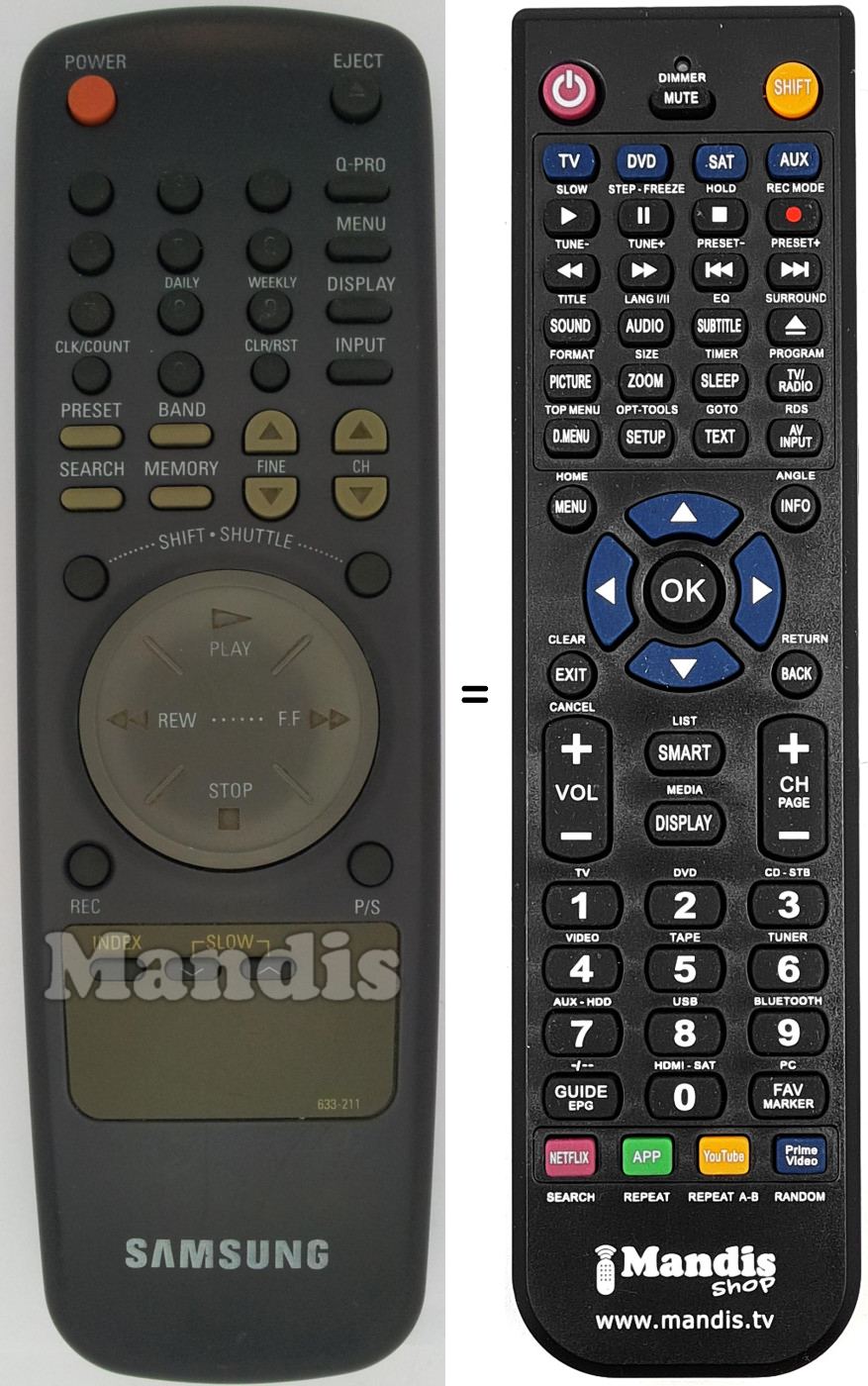 Comandos à distância equivalente Samsung 633 211