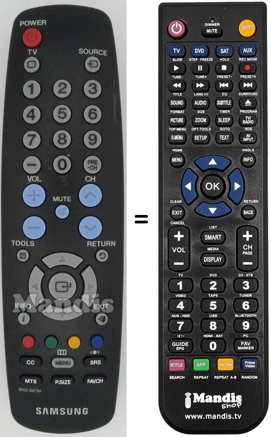 Comandos à distância equivalente Samsung BN59-00678 A