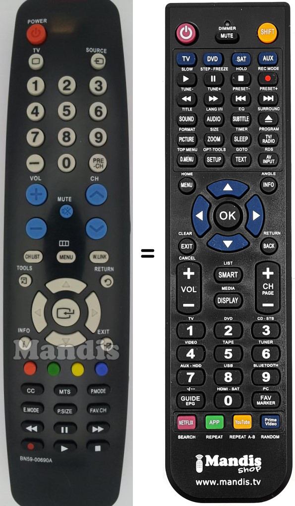 Comandos à distância equivalente Samsung BN59-00690 A