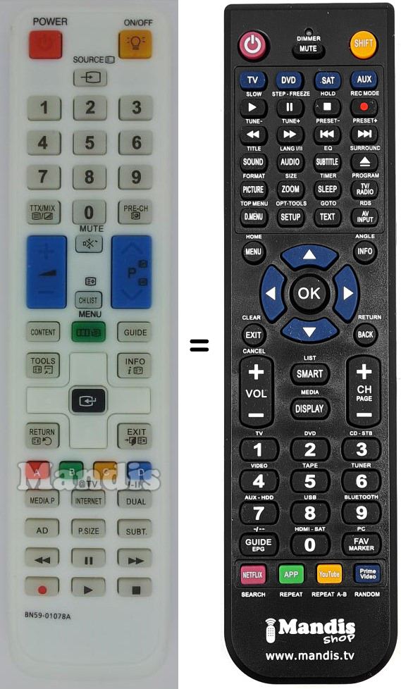 Comandos à distância equivalente Samsung BN59-01078A