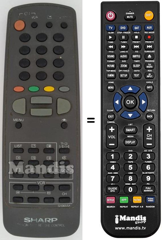 Comandos à distância equivalente Sharp G1065SA