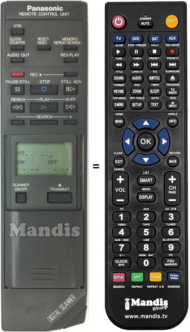 Comandos à distância equivalente Panasonic VEQ1100