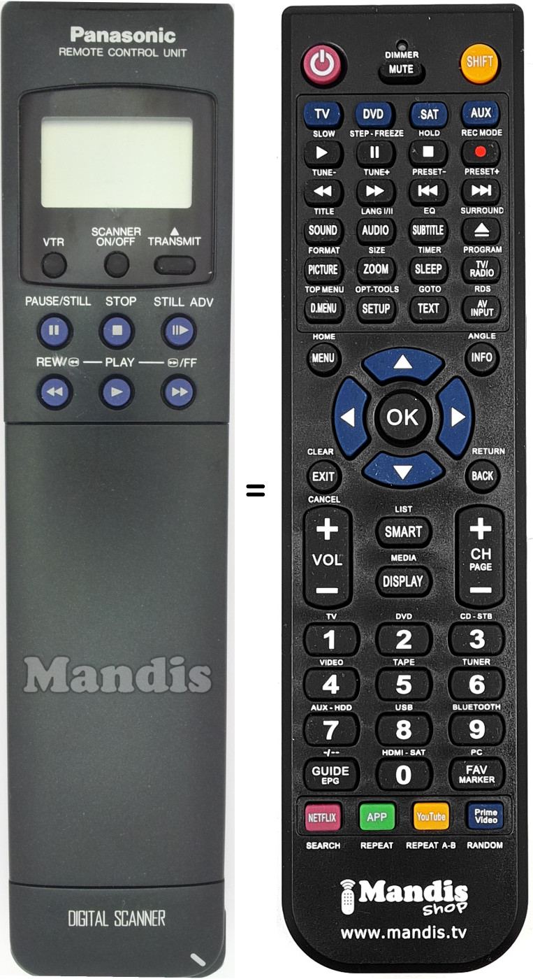 Comandos à distância equivalente Panasonic VEQ 1253