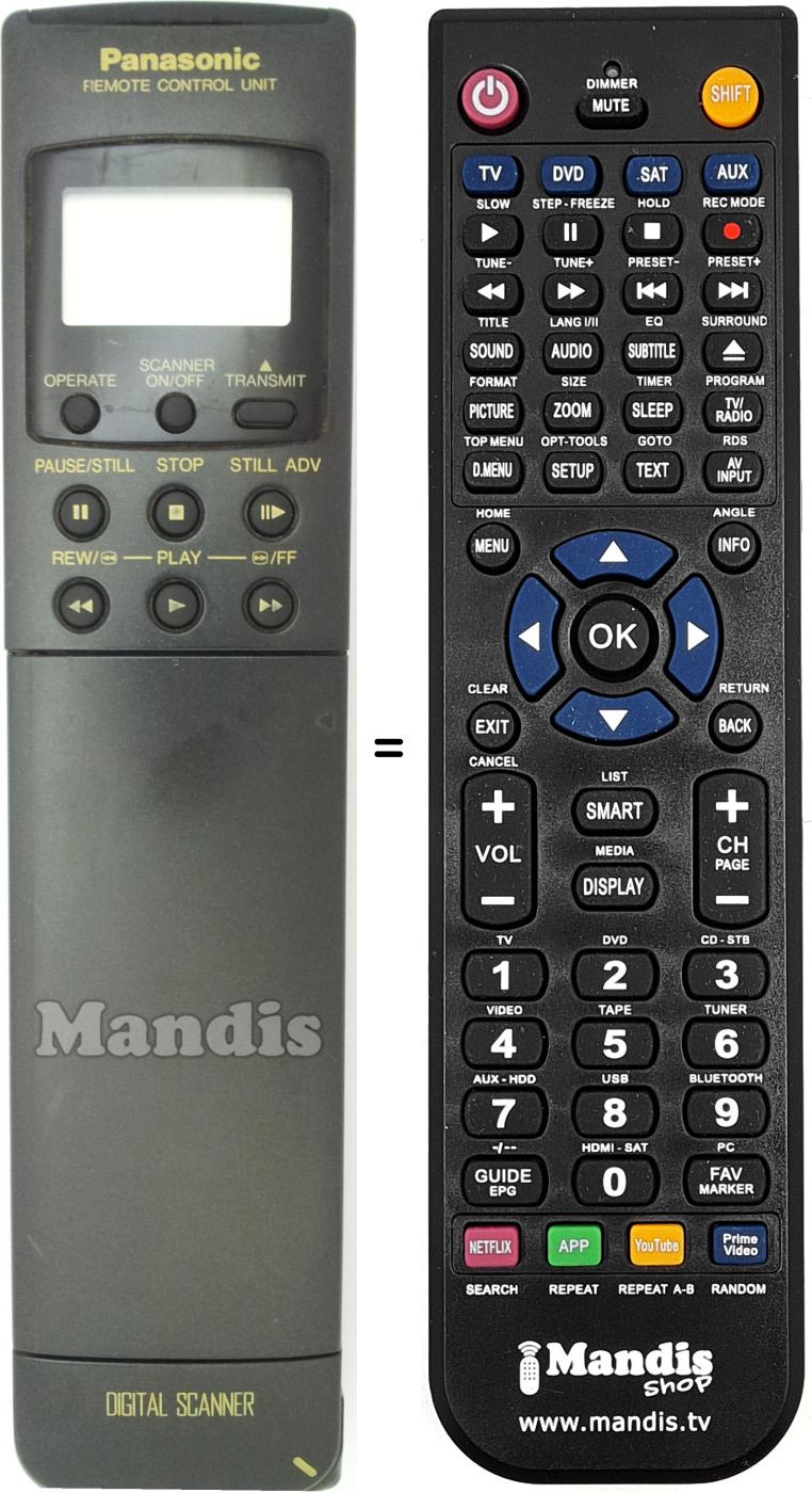 Comandos à distância equivalente Panasonic VEQ1473