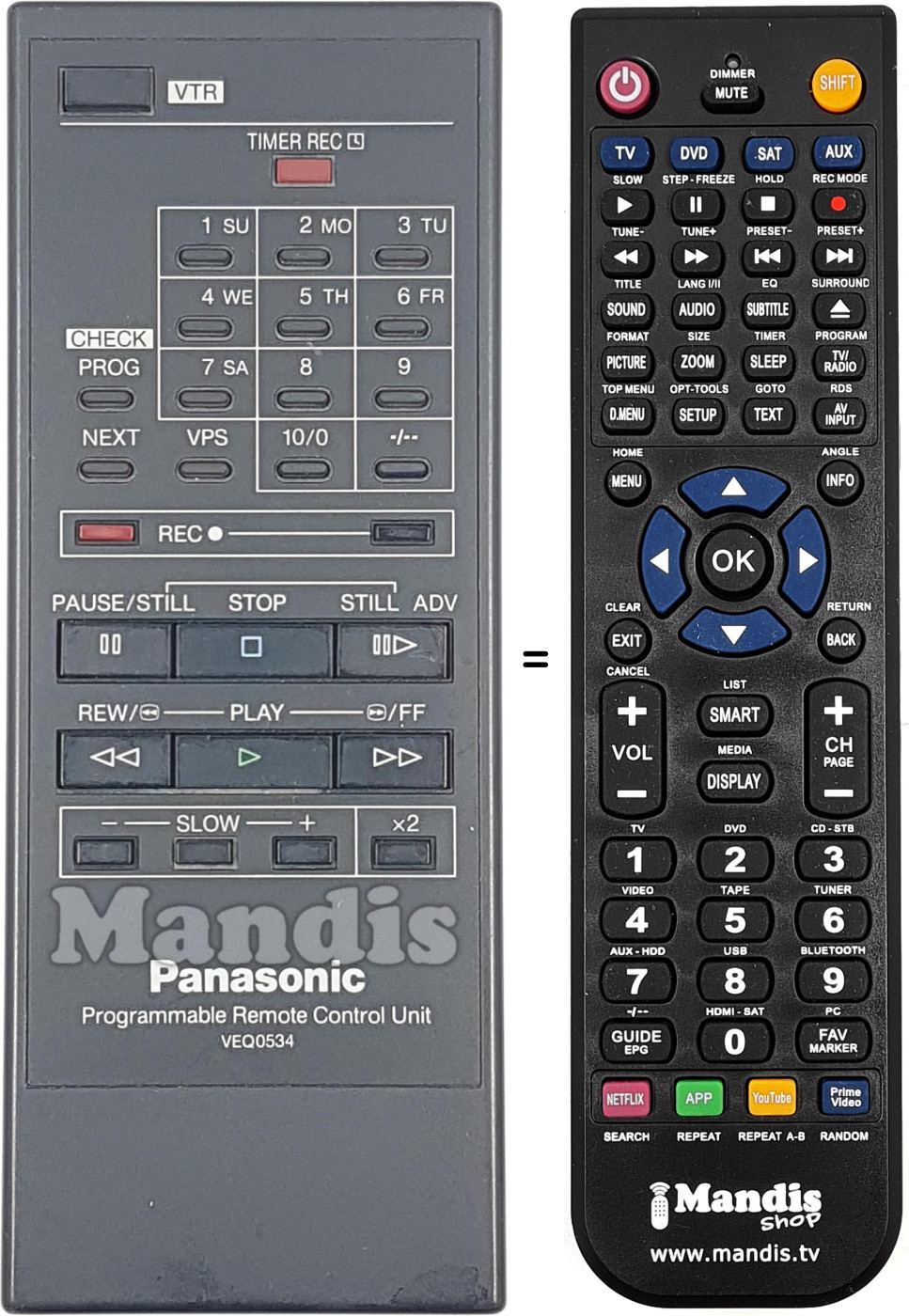 Comandos à distância equivalente Panasonic VEQ0534