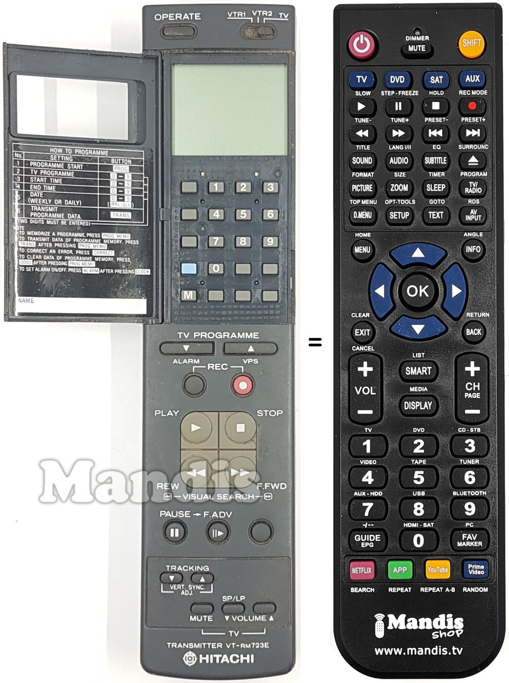 Comandos à distância equivalente Hitachi VT-RM 723 E