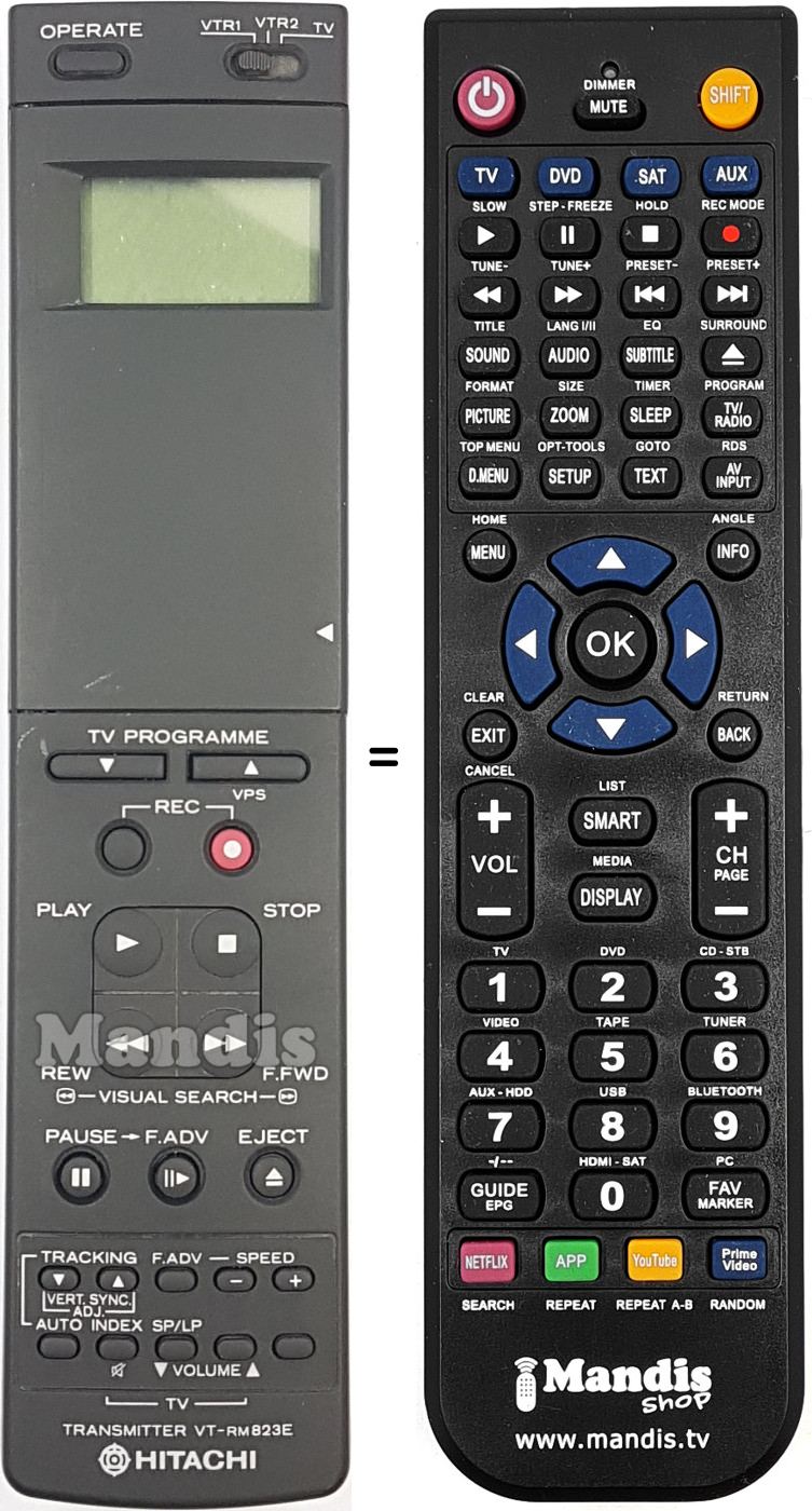 Comandos à distância equivalente Hitachi VT-RM 823 E