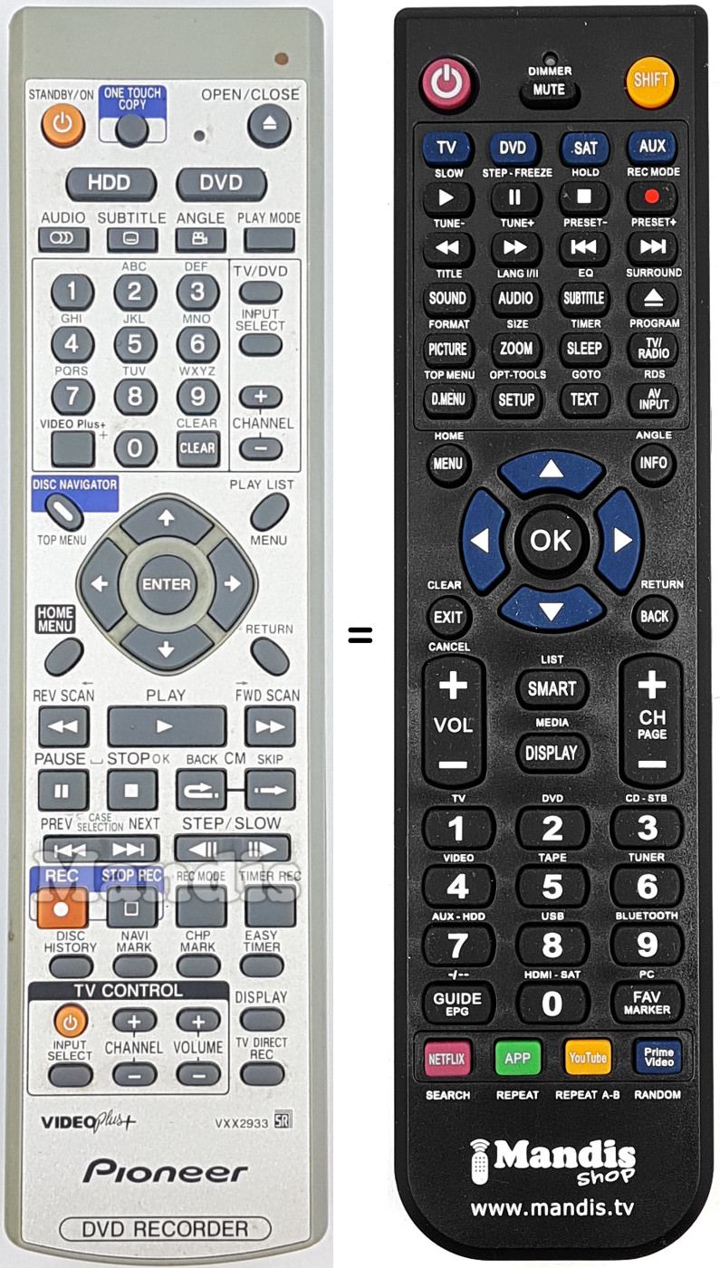 Comandos à distância equivalente Pioneer VXX2933