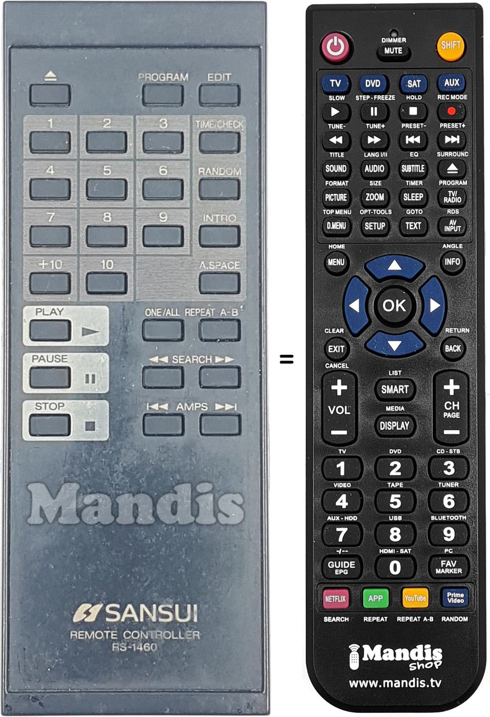 Comandos à distância equivalente Sansui RS-1460