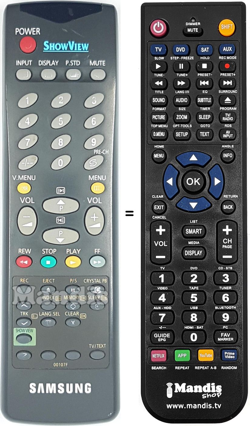 Comandos à distância equivalente Samsung 00107 F