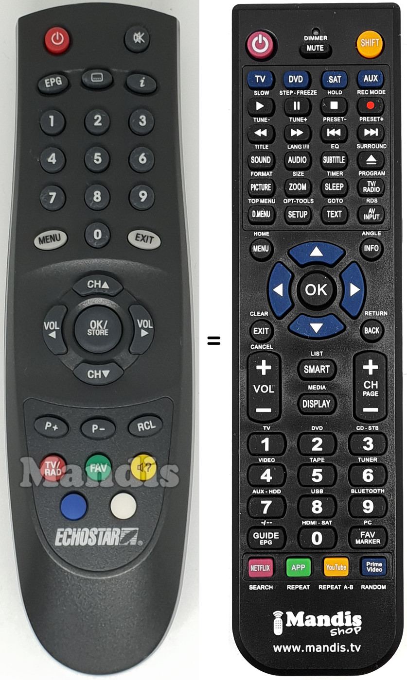 Comandos &agrave; dist&acirc;ncia equivalente Echostar003
