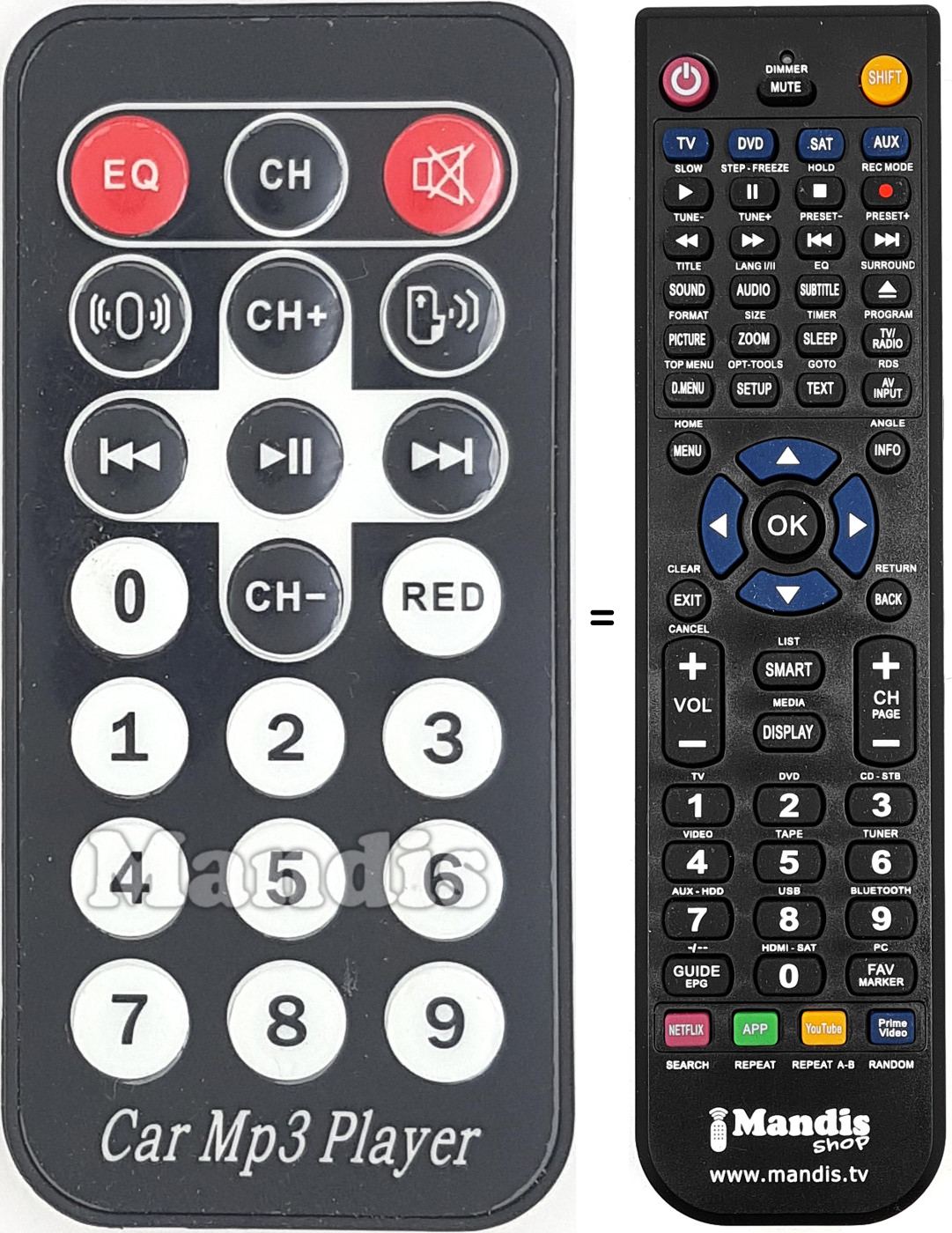 Comandos &agrave; dist&acirc;ncia equivalente Car MP3 Player