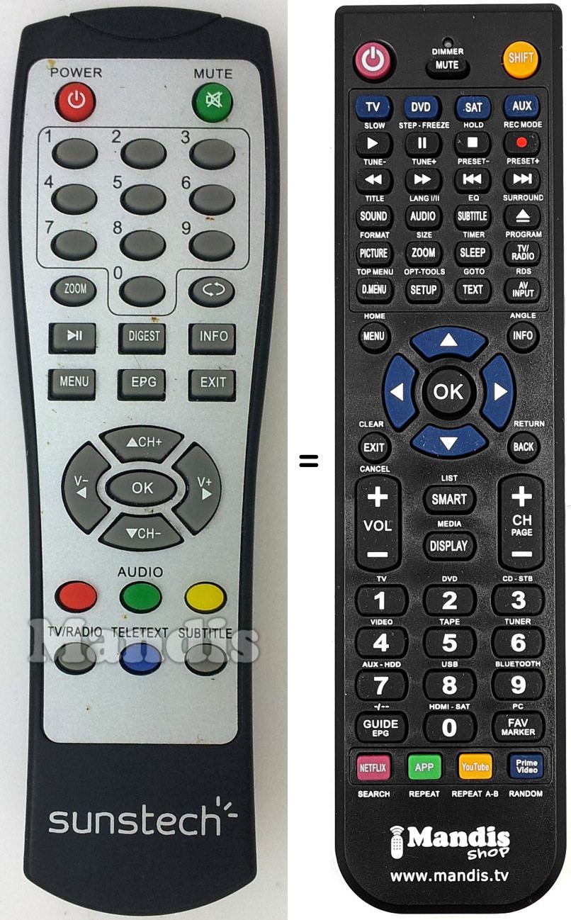 Comandos à distância equivalente Sunstech DTB-P460