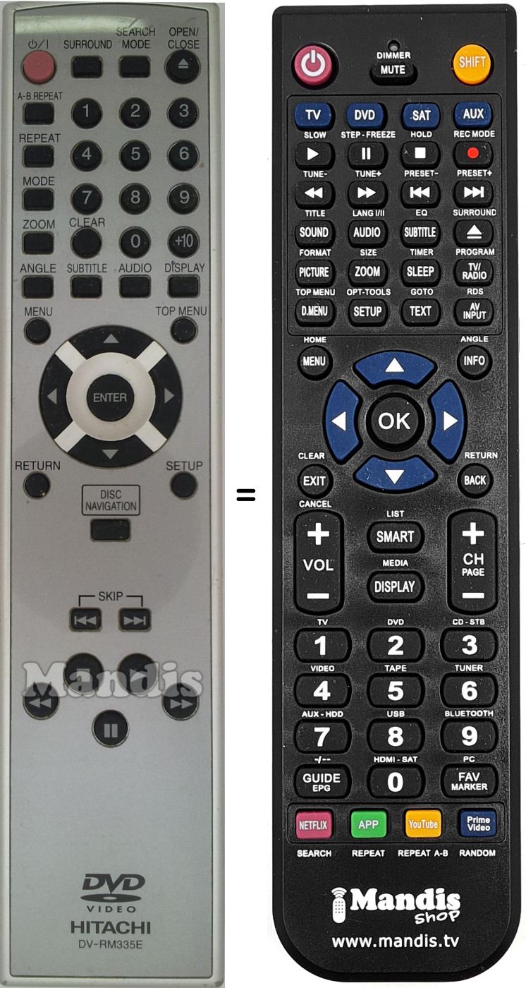 Comandos à distância equivalente Hitachi DV-RM 335 E