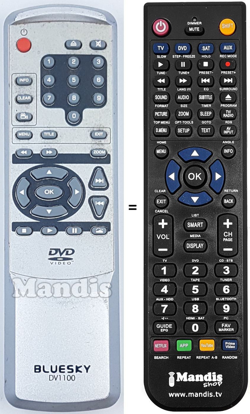 Comandos à distância equivalente DV1100