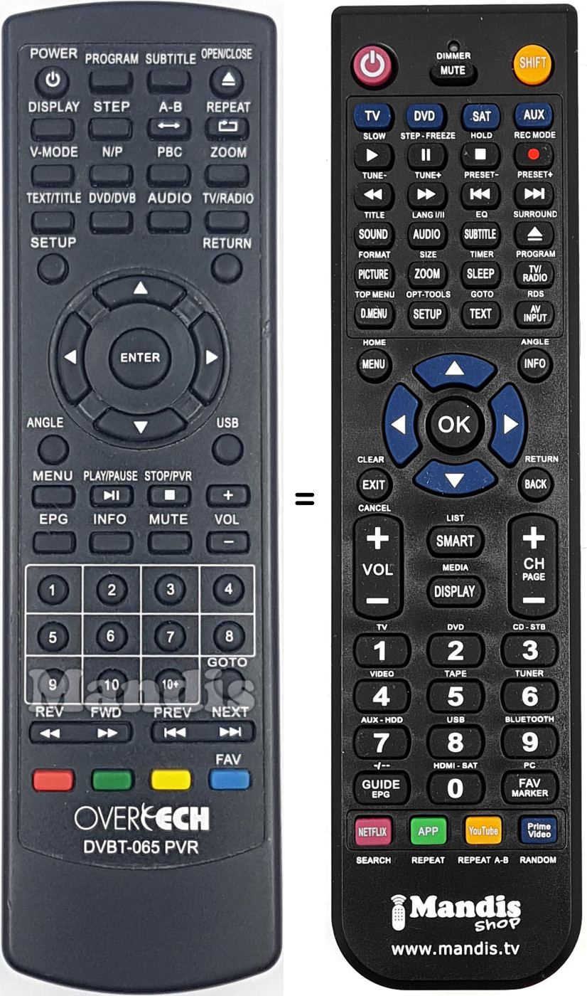 Comandos &agrave; dist&acirc;ncia equivalente Overtech DVBT065PVR