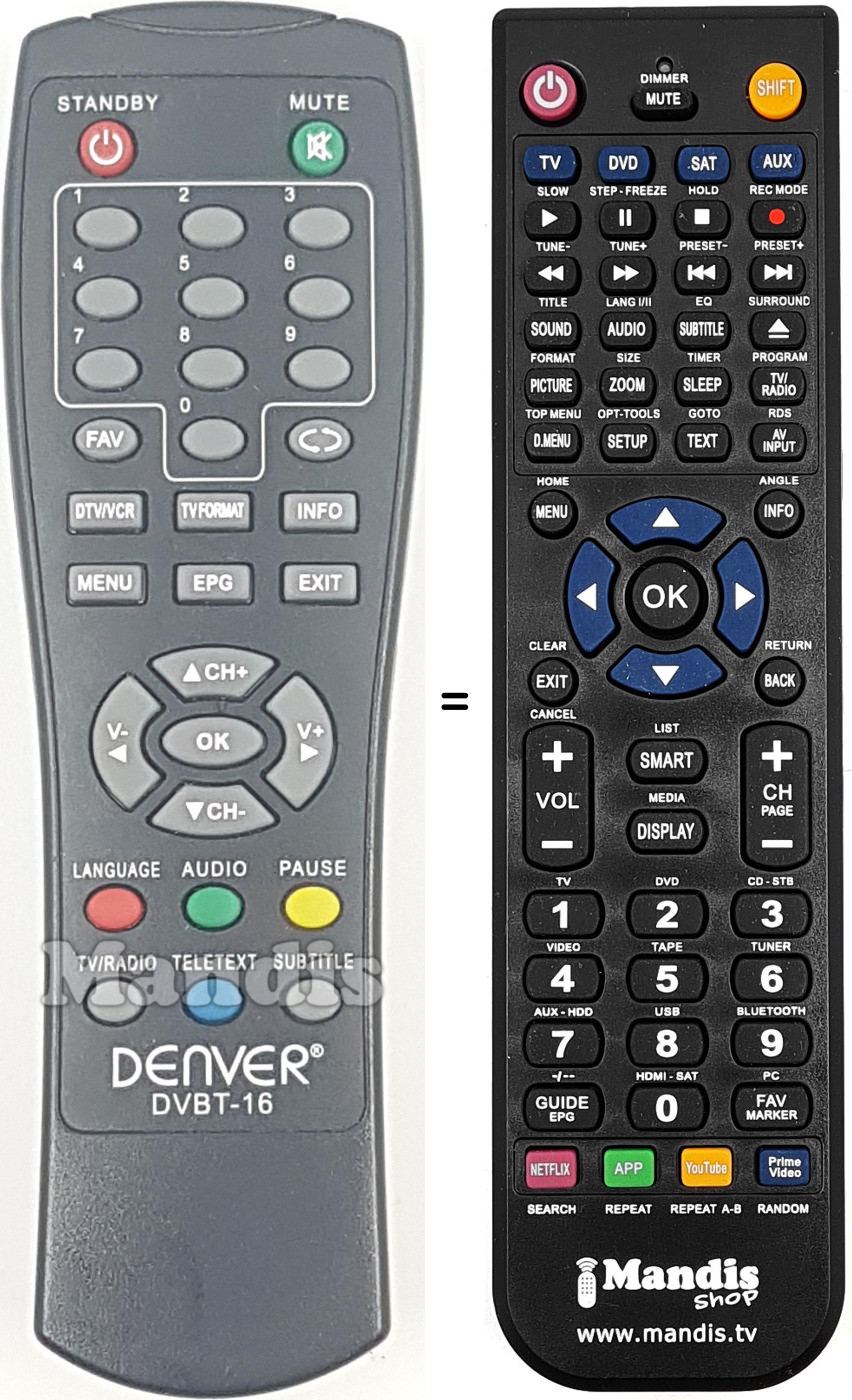 Comandos à distância equivalente Denver DVBT16