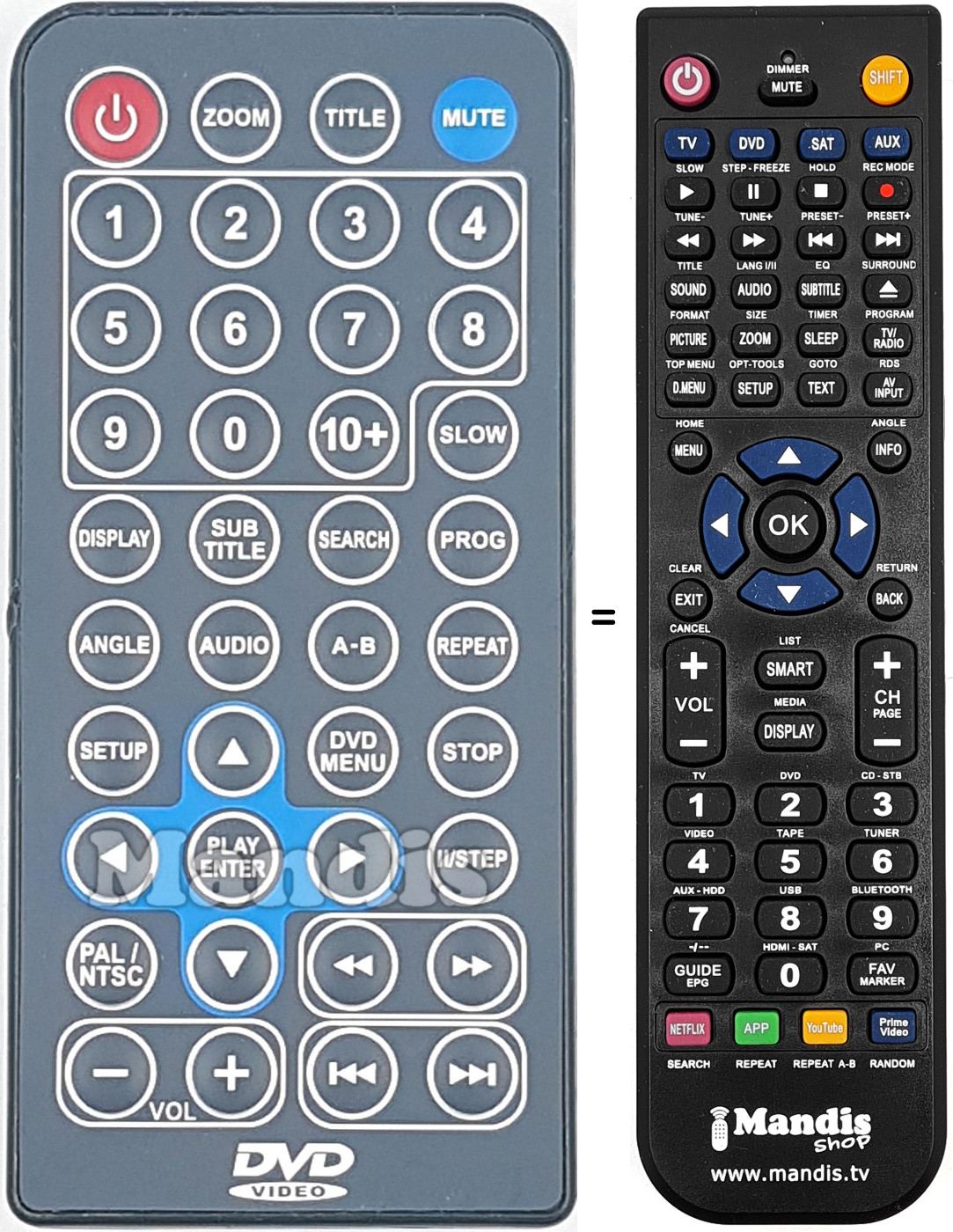 Comandos à distância equivalente DVDVIDEO001