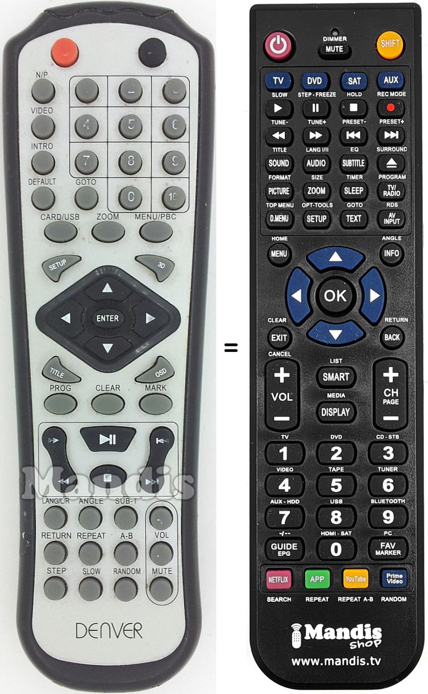 Comandos à distância equivalente Denver DVH1019
