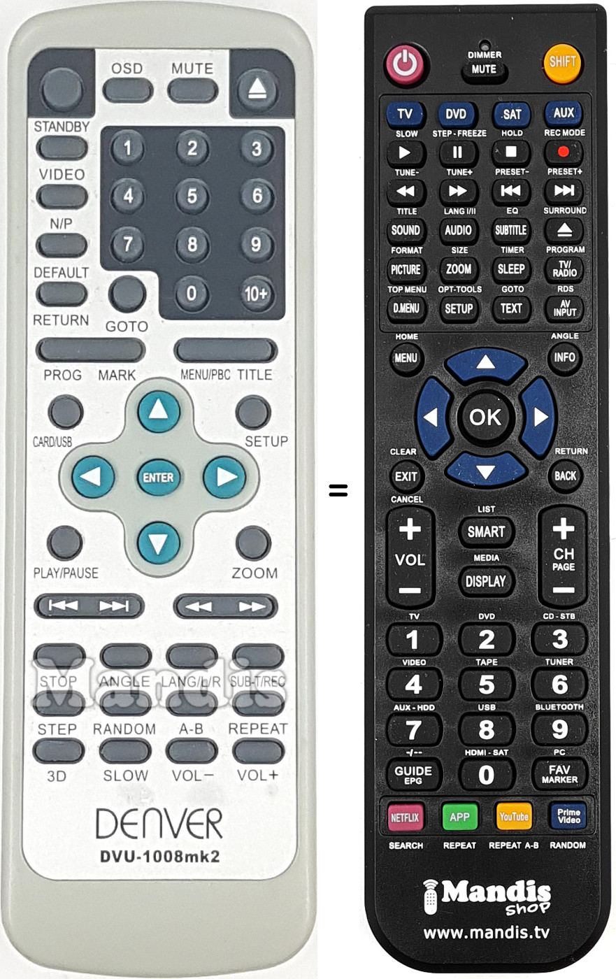Comandos à distância equivalente Denver DVU1008MK2