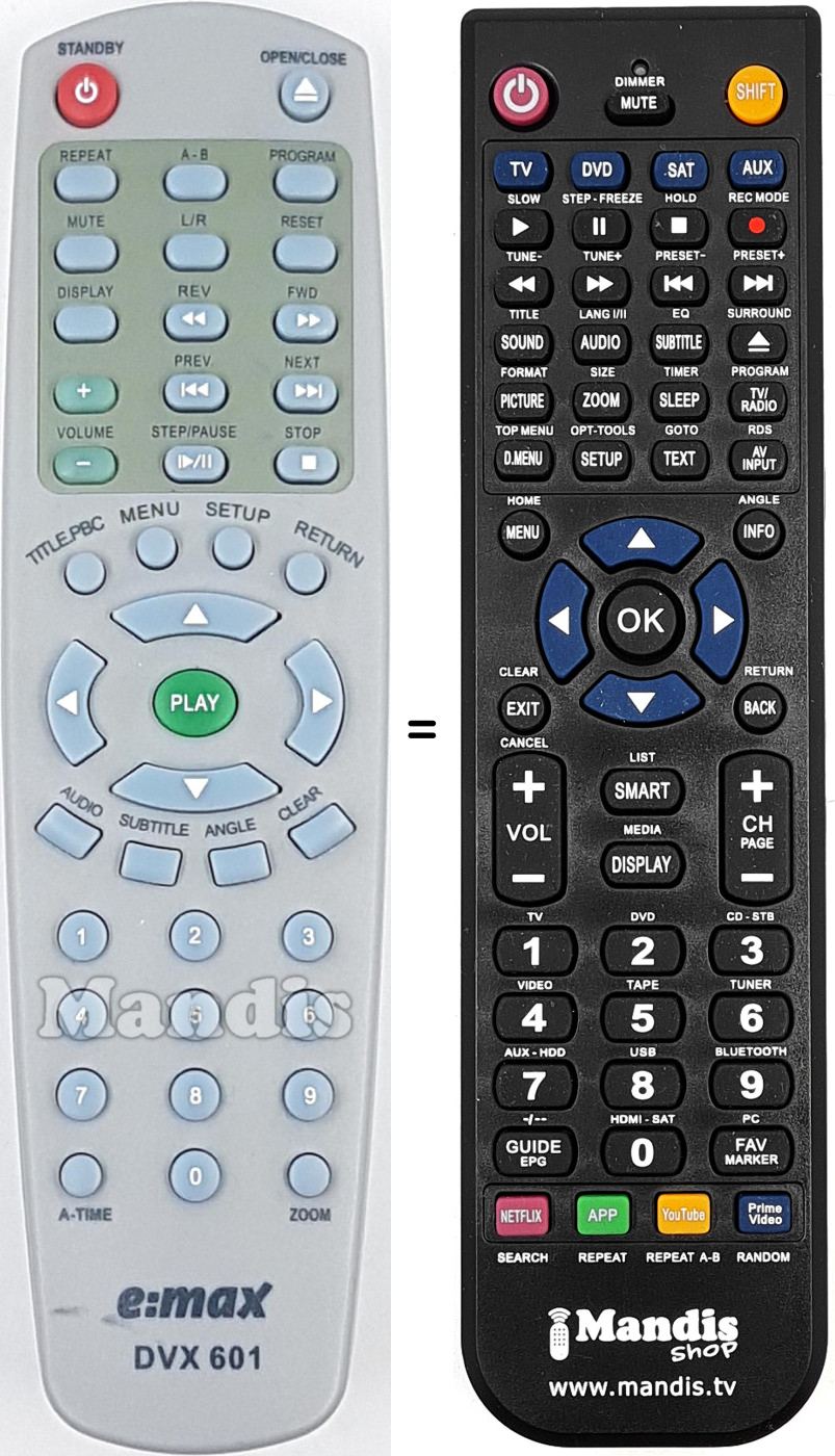 Comandos à distância equivalente DVX601