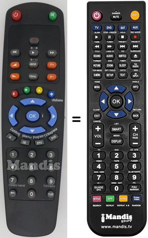 Comandos à distância equivalente HD-5000