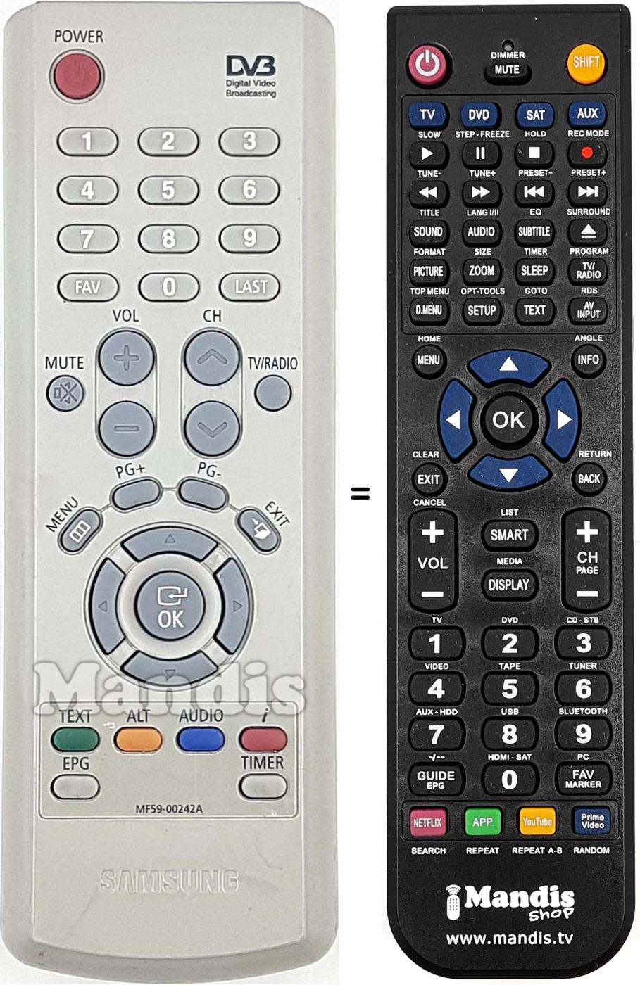 Comandos à distância equivalente Samsung MF 59-00242 A