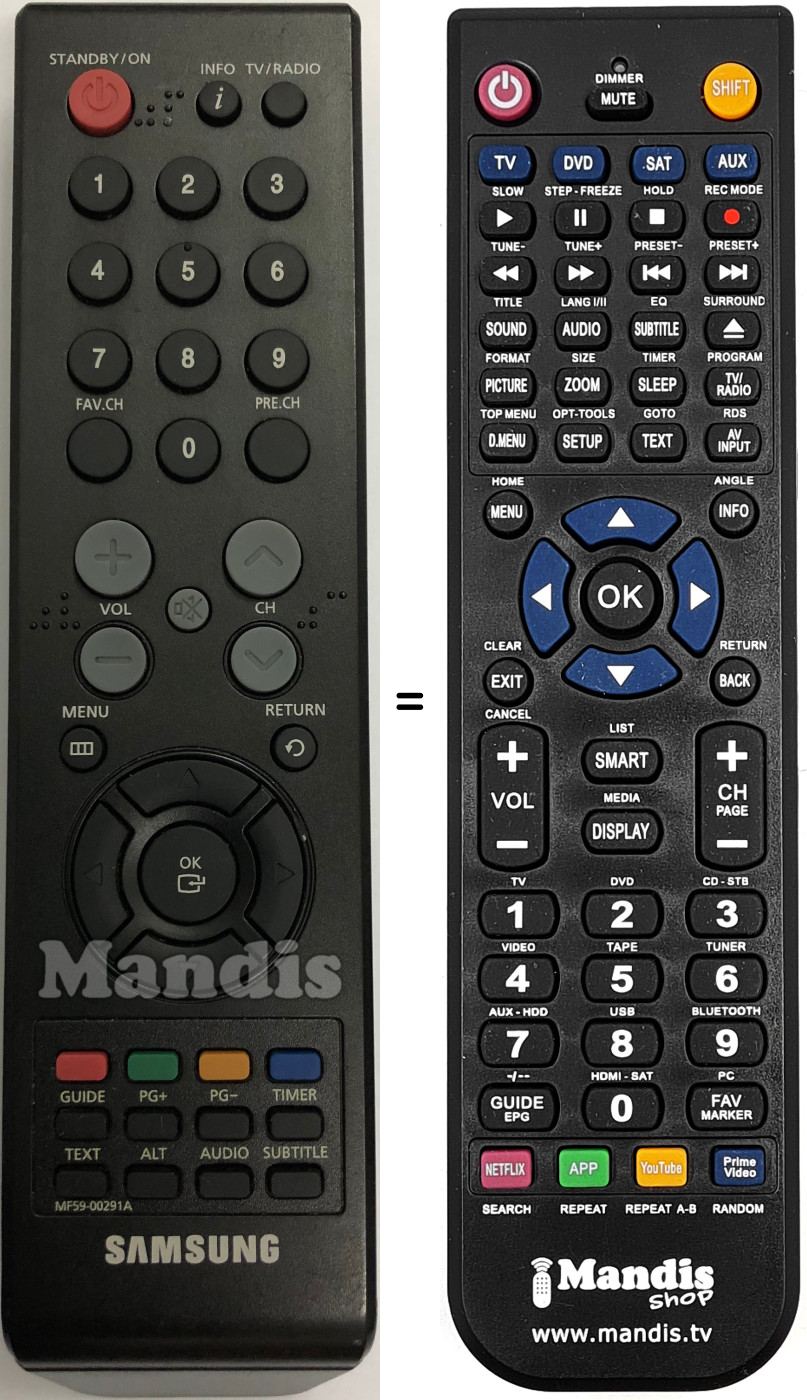 Comandos à distância equivalente Samsung MF5900291A