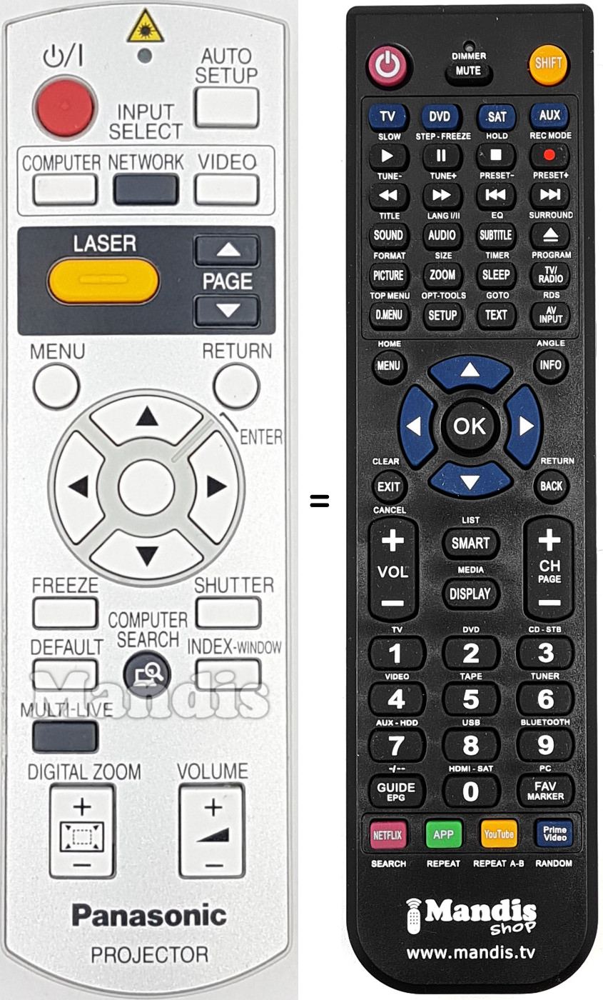 Comandos à distância equivalente Panasonic N2QAYB000152
