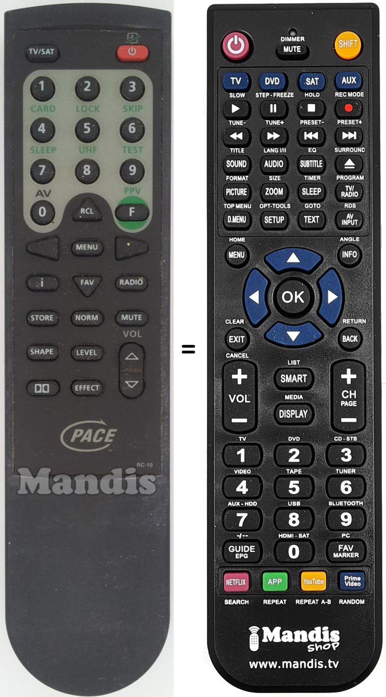 Comandos à distância equivalente Pace-RC10